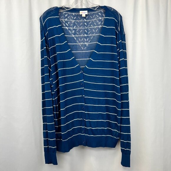 LuLaRoe Sweaters - LuLaRoe Womens Teal White Striped Long Sleeve V-Neck Cardigan Sweater Size 3XL